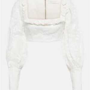 Zimmermann White Long Sleeve Crop Top